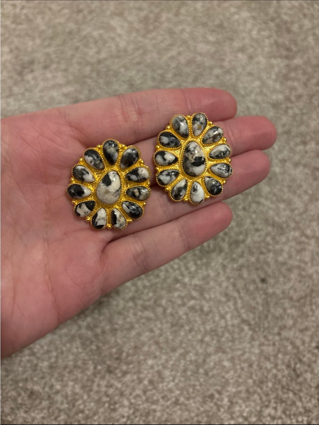 White Buffalo Gold Cluster Earrings